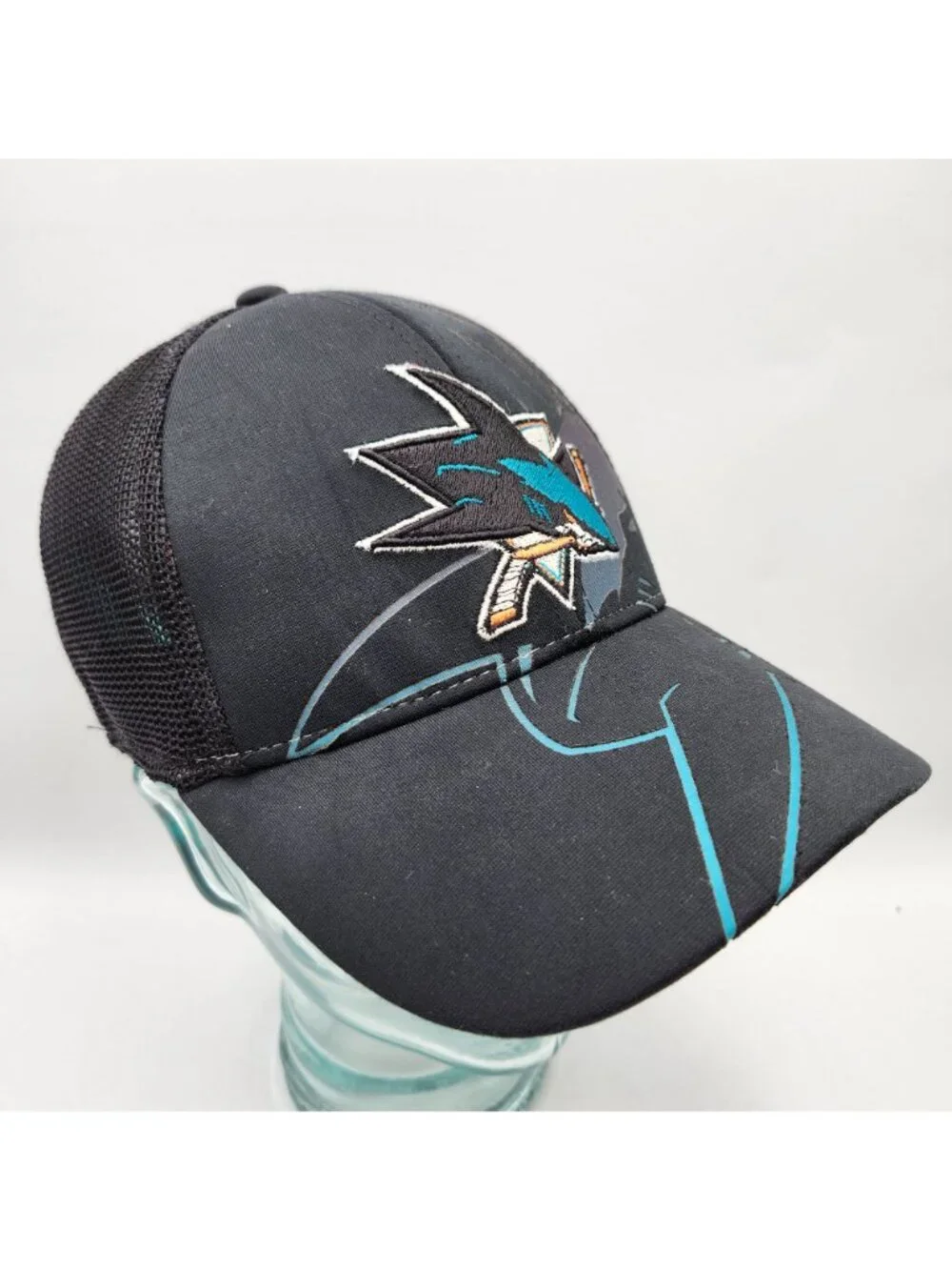 San Jose Sharks Reebok Black Teal Adjustable Mesh Back Trucker Hat